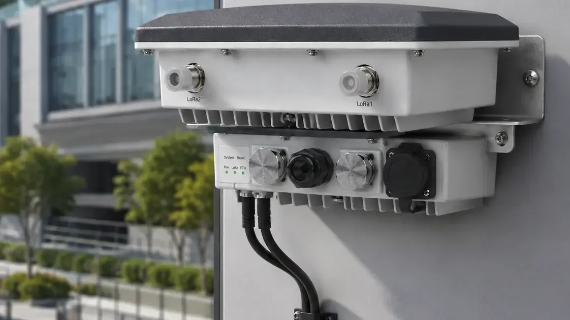 بوابة LoRaWAN خارجية مثبتة على جدار مبنى